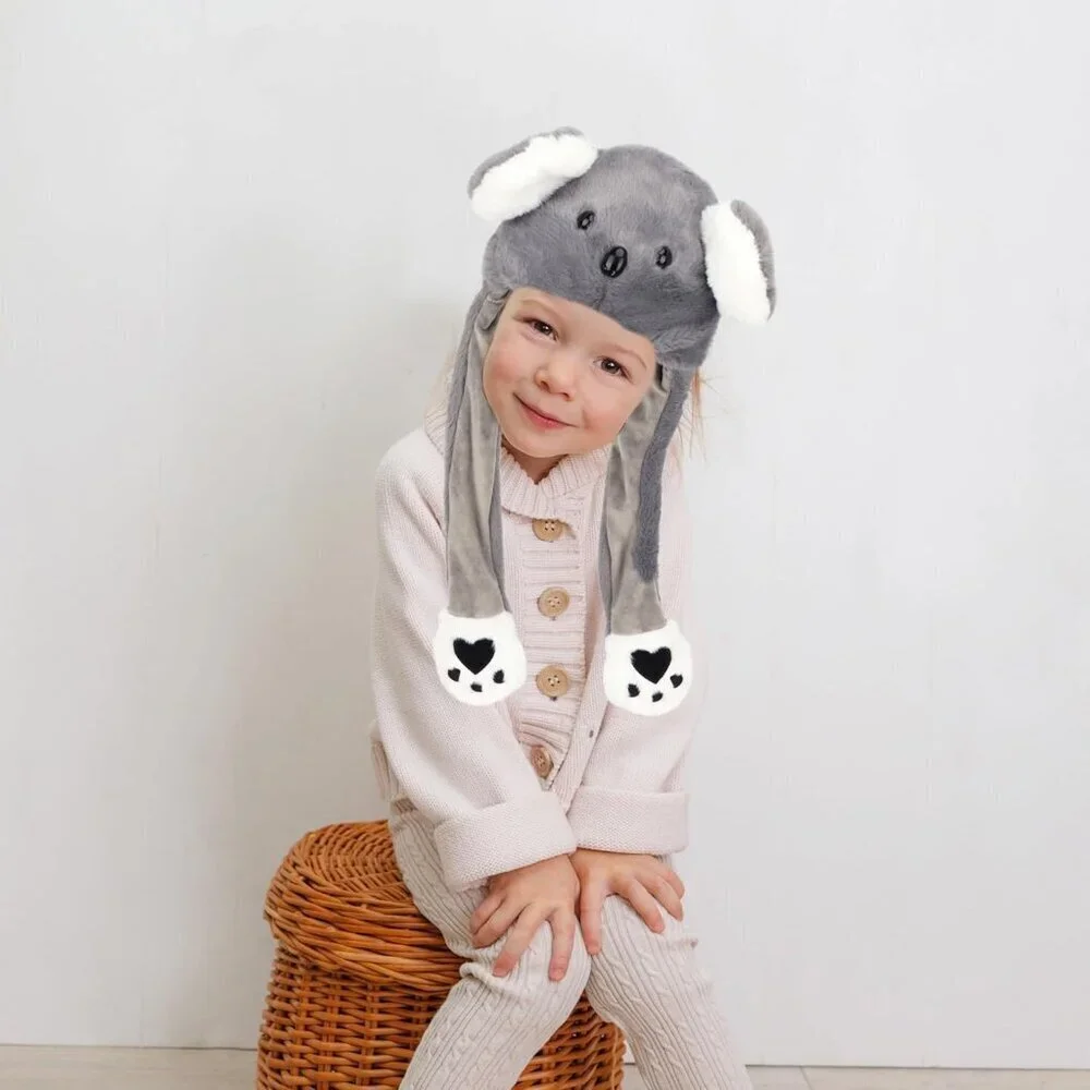 Kids Koala Animal Hat with Ears Moving Jumping Pop Up Beating Plush Holiday